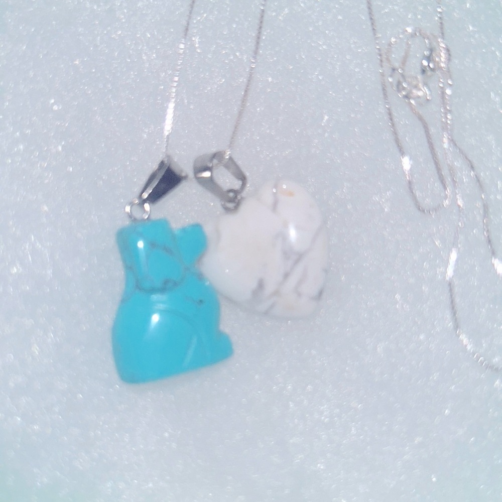 Boho Hippie Howlite love heart and Turquoise Dog Sterling Silver Necklace 16”